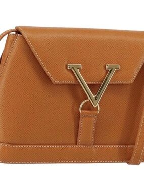 Valentino Tan Leather Shoulder Bag with Gold V Hardware